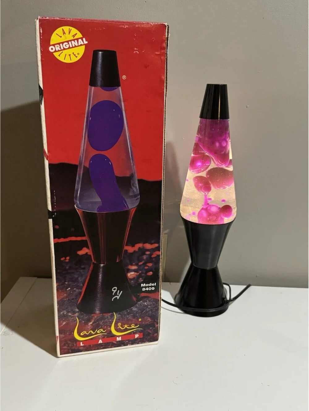 Vintage 1997 LAVA LITE Midnight 8409 Lava Lamp Purple Lava & Clear Liquid W Box